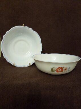Pair/2 Arcopal France Paradise Milk Glass Cereal Bowls‎ Floral Nice